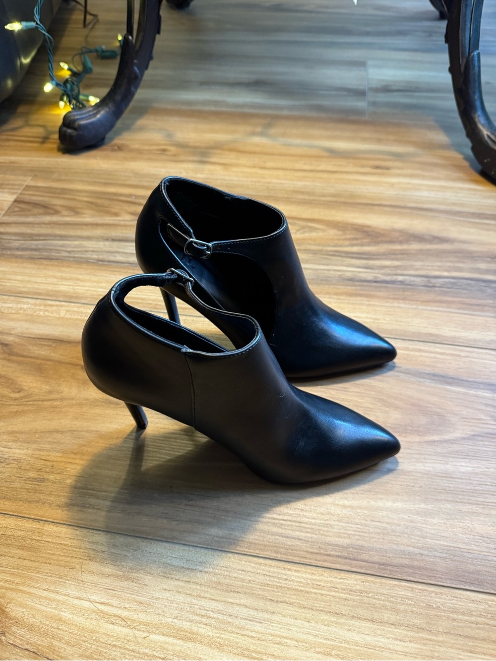 jf j.ferrar Black Pointed-Toe Adjustable Ankle Strap Stiletto Booties